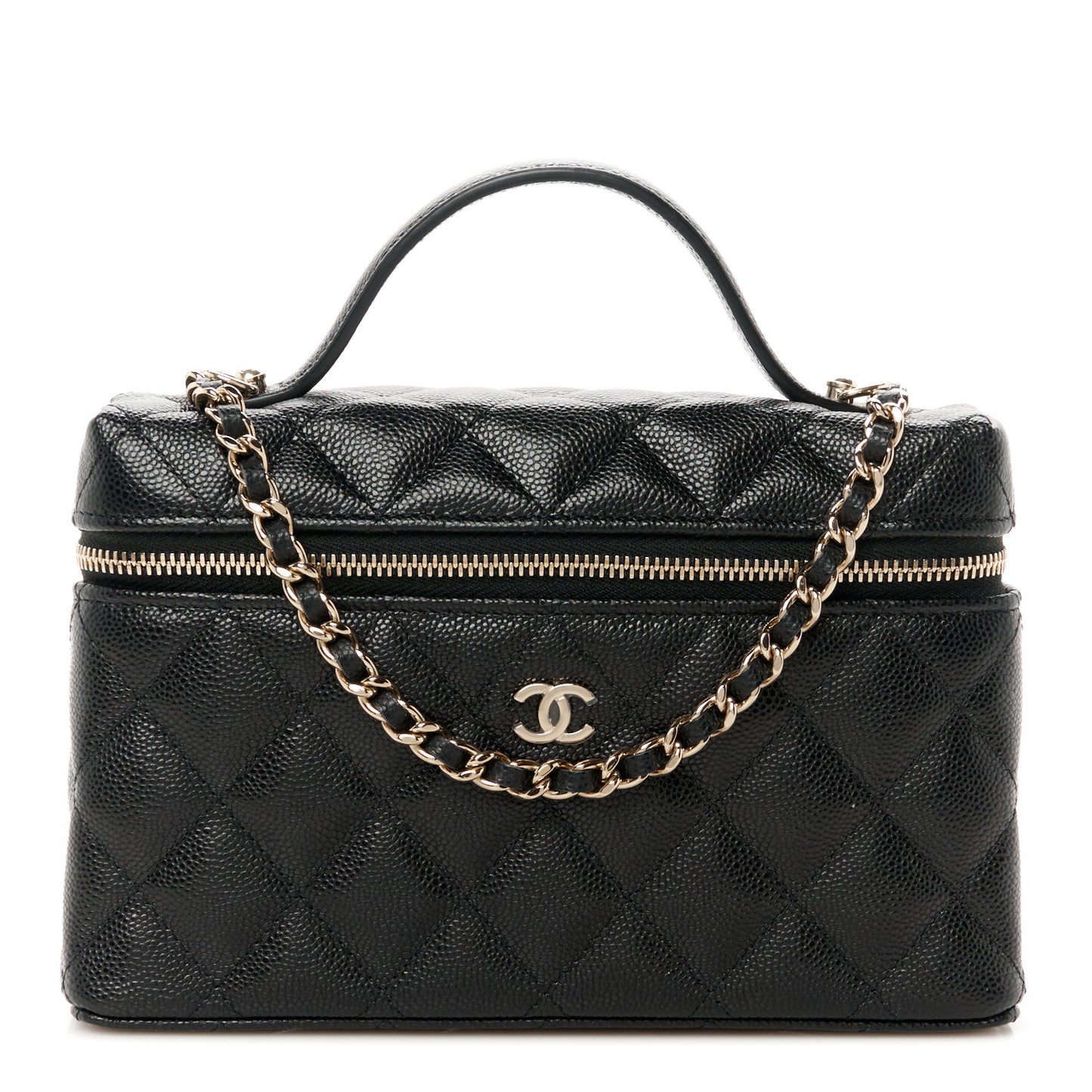 Caviar Quilted Top Handle Slim Vanity With Chain Black