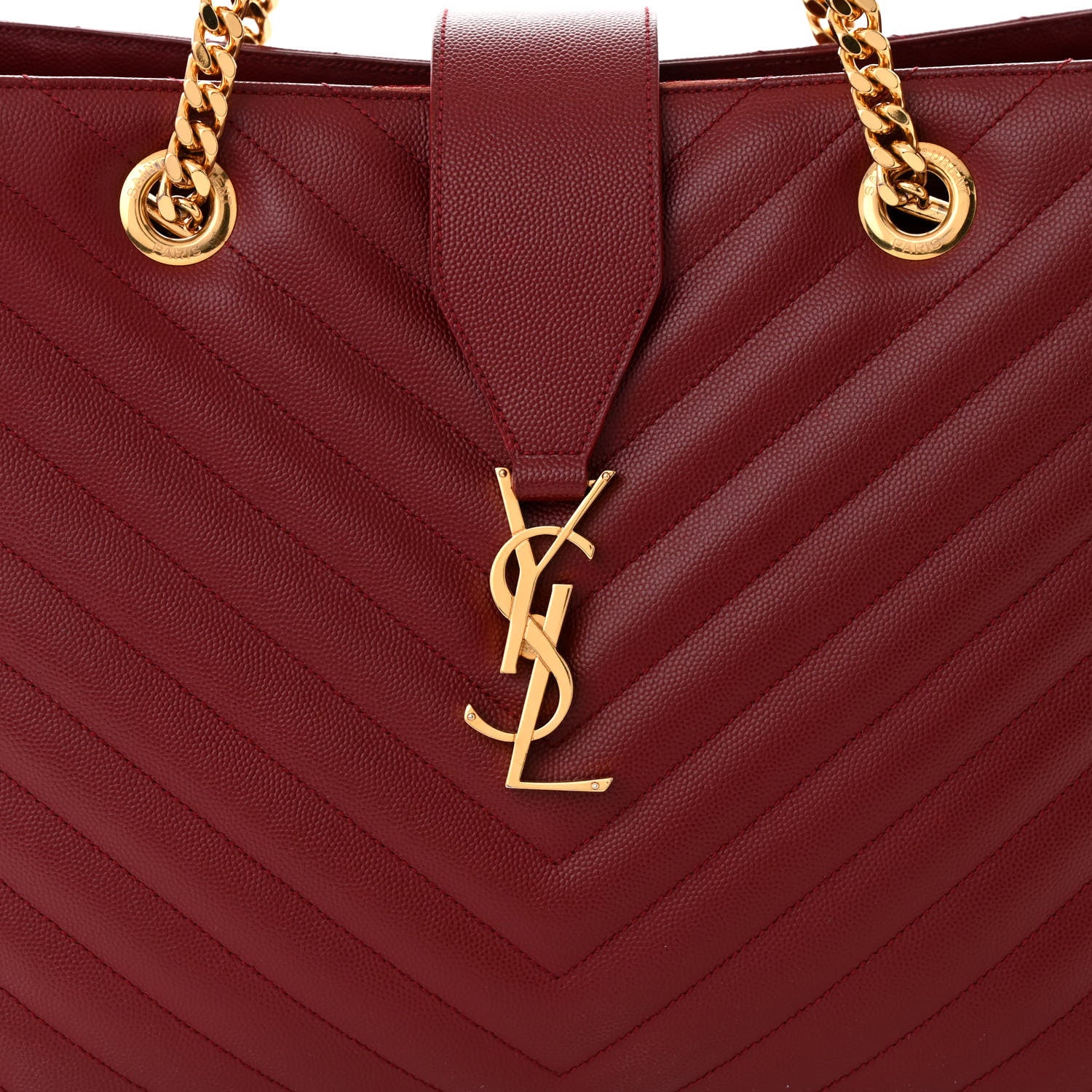 Saint Laurent Grain De Poudre Matelasse Chevron Monogram Shopping Bag Oxblood 7 of 15