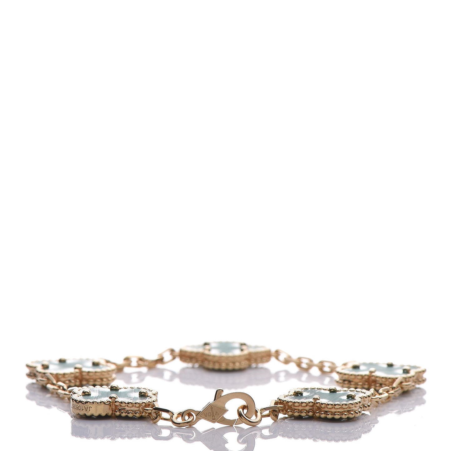 18K Yellow Gold Malachite 5 Motifs Vintage Alhambra Bracelet