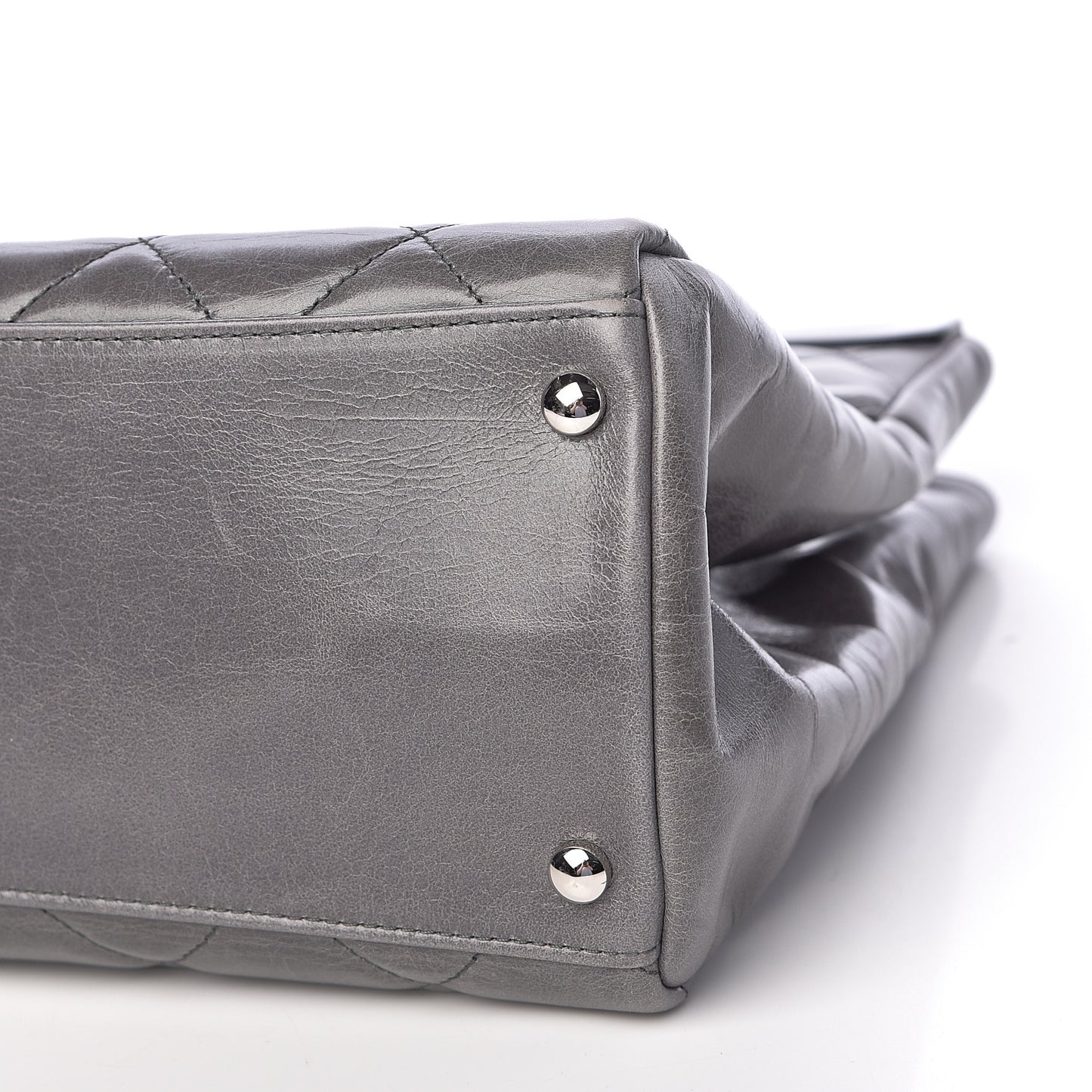 Glazed Calfskin Quilted Small CC Delivery Tote Grey