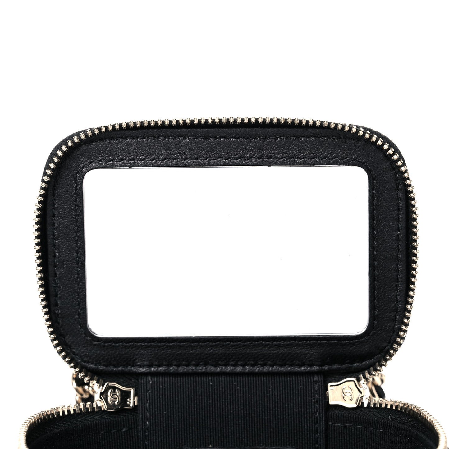 Lambskin Quilted Top Handle Mini Vanity Case With Chain Black