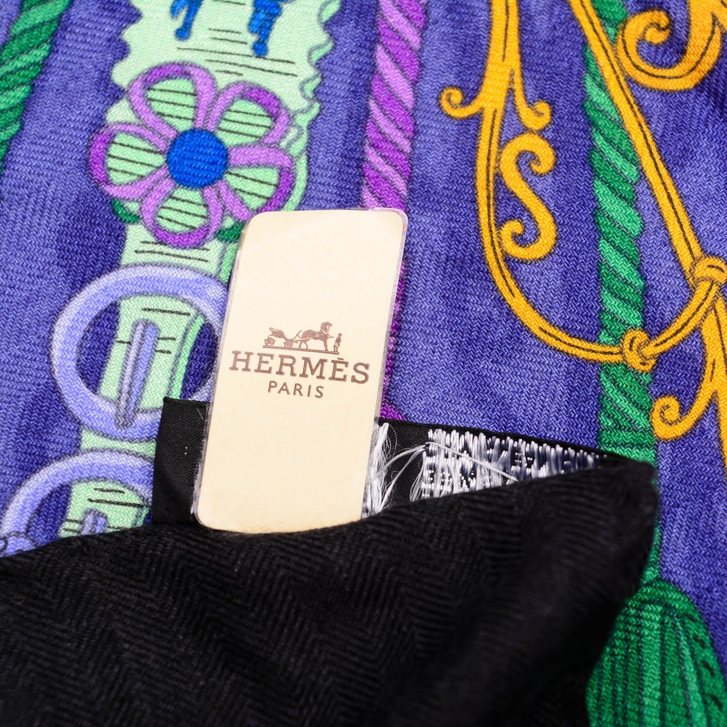 Cashmere Silk Bouquets Shawl 140 Noir Violet Vert
