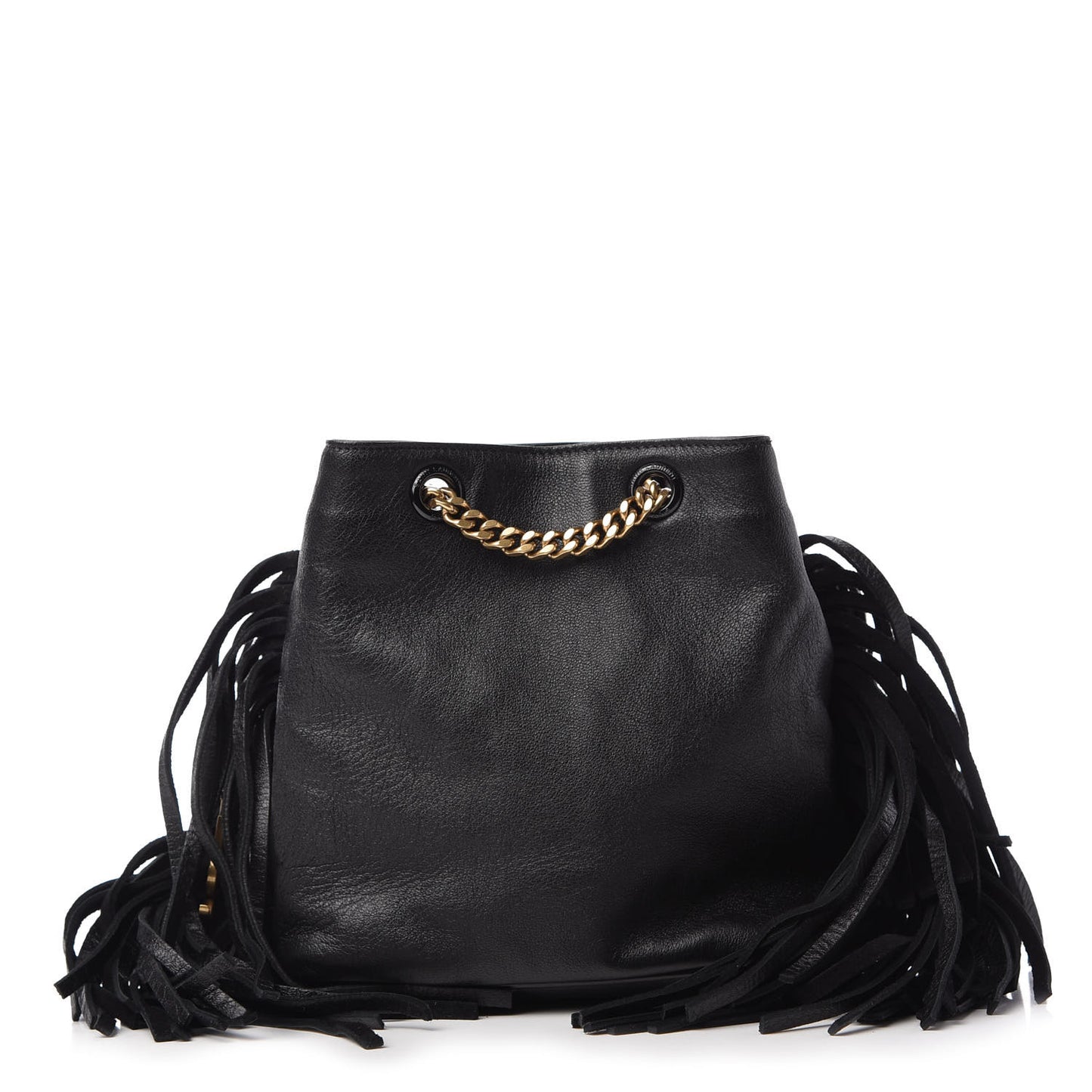 Calfskin Suede Fringe Baby Emmanuelle Bucket Black