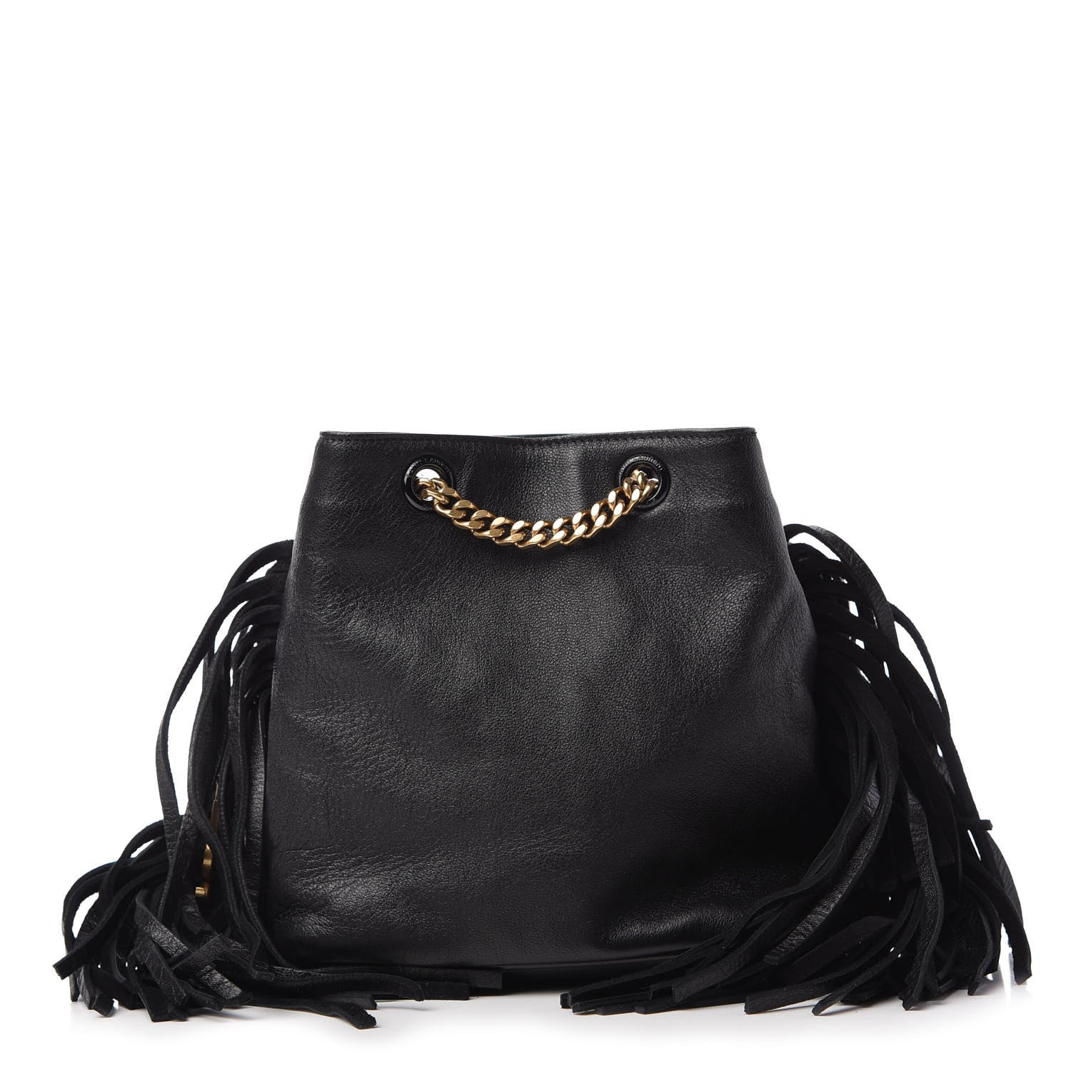 Saint Laurent Calfskin Suede Fringe Baby Emmanuelle Bucket Black 1 of 10