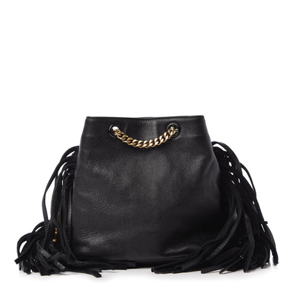 Saint Laurent Calfskin Suede Fringe Baby Emmanuelle Bucket Black 1 of 10