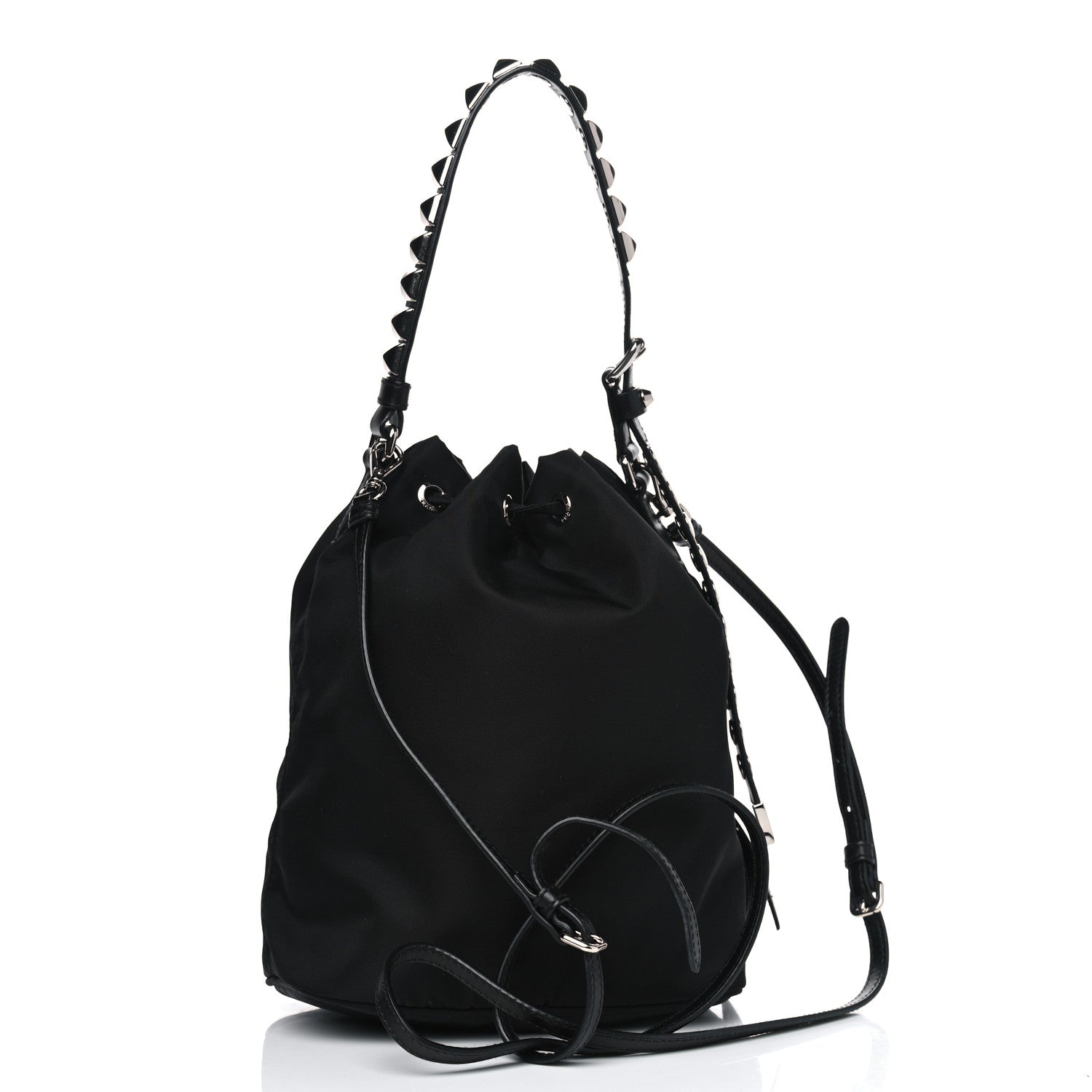 Prada Tessuto Nylon Studded New Vela Mini Bucket Crossbody Bag Black Fuoco 2 of 4