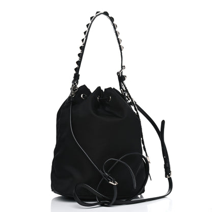 Prada Tessuto Nylon Studded New Vela Mini Bucket Crossbody Bag Black Fuoco 2 of 4
