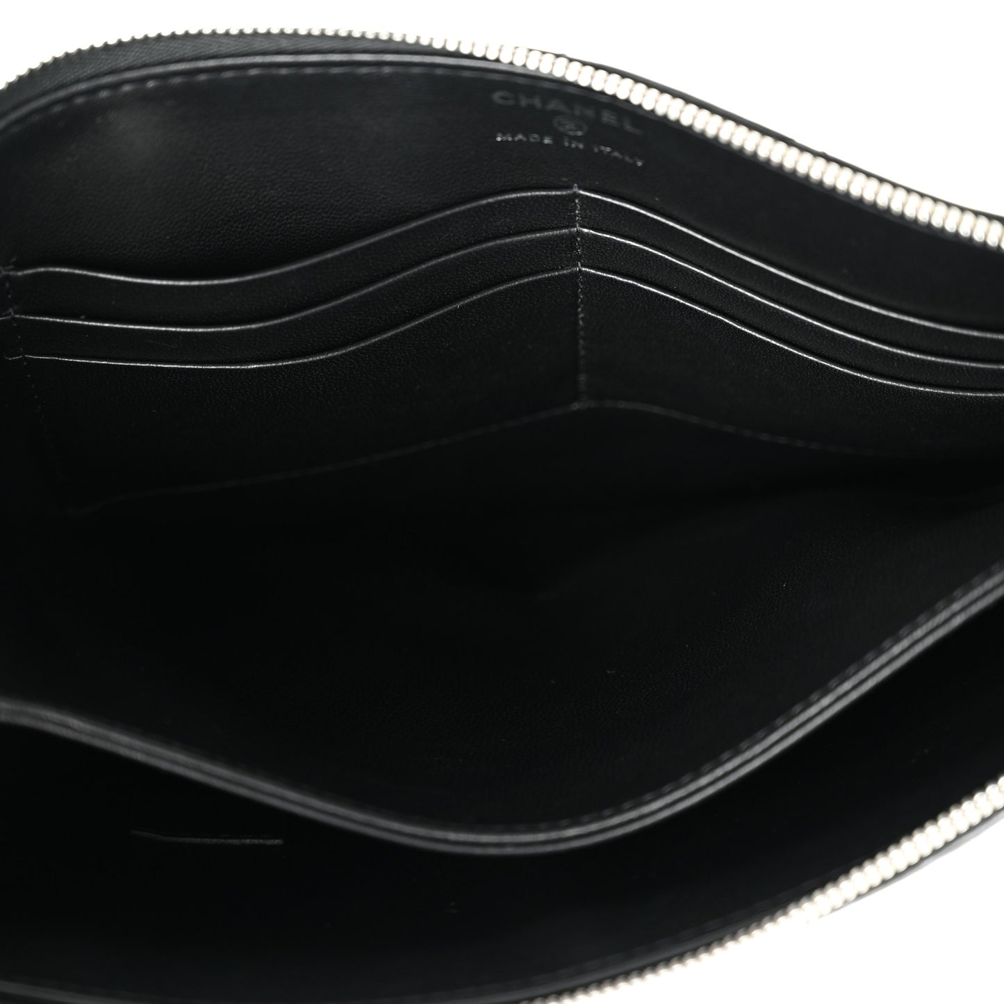 Metallic Lambskin Wave Clutch Black Silver