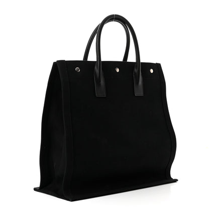 Saint Laurent Linen Calfskin Rive Gauche North South Tote Black 3 of 9