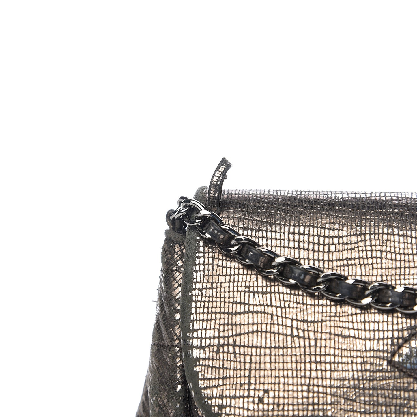 Iridescent Stamped Calfskin Half Moon Wallet On Chain WOC Silver