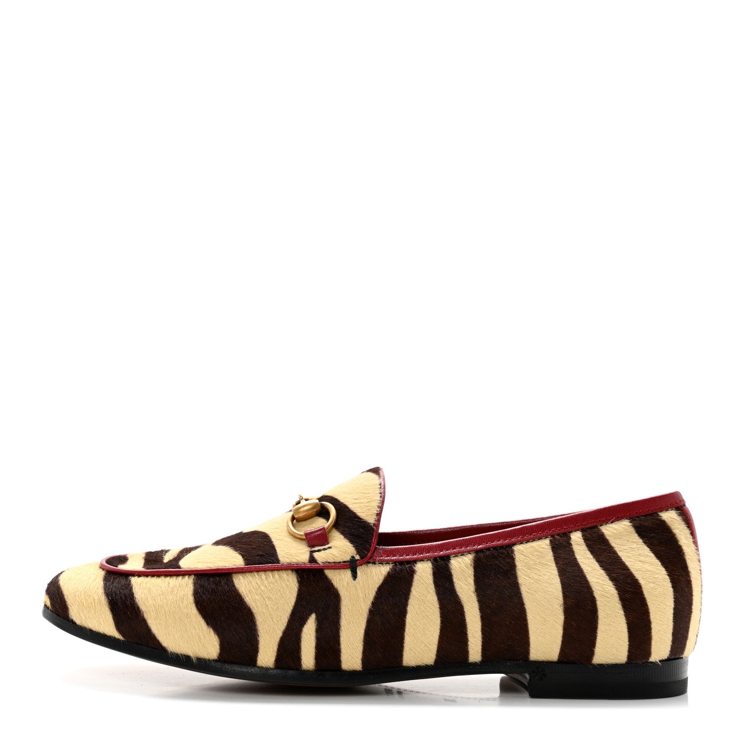 Gucci Calf Hair Tiger Print Womens Jordaan Loafers 36 Natural Black Romantic Cherry 1 of 10