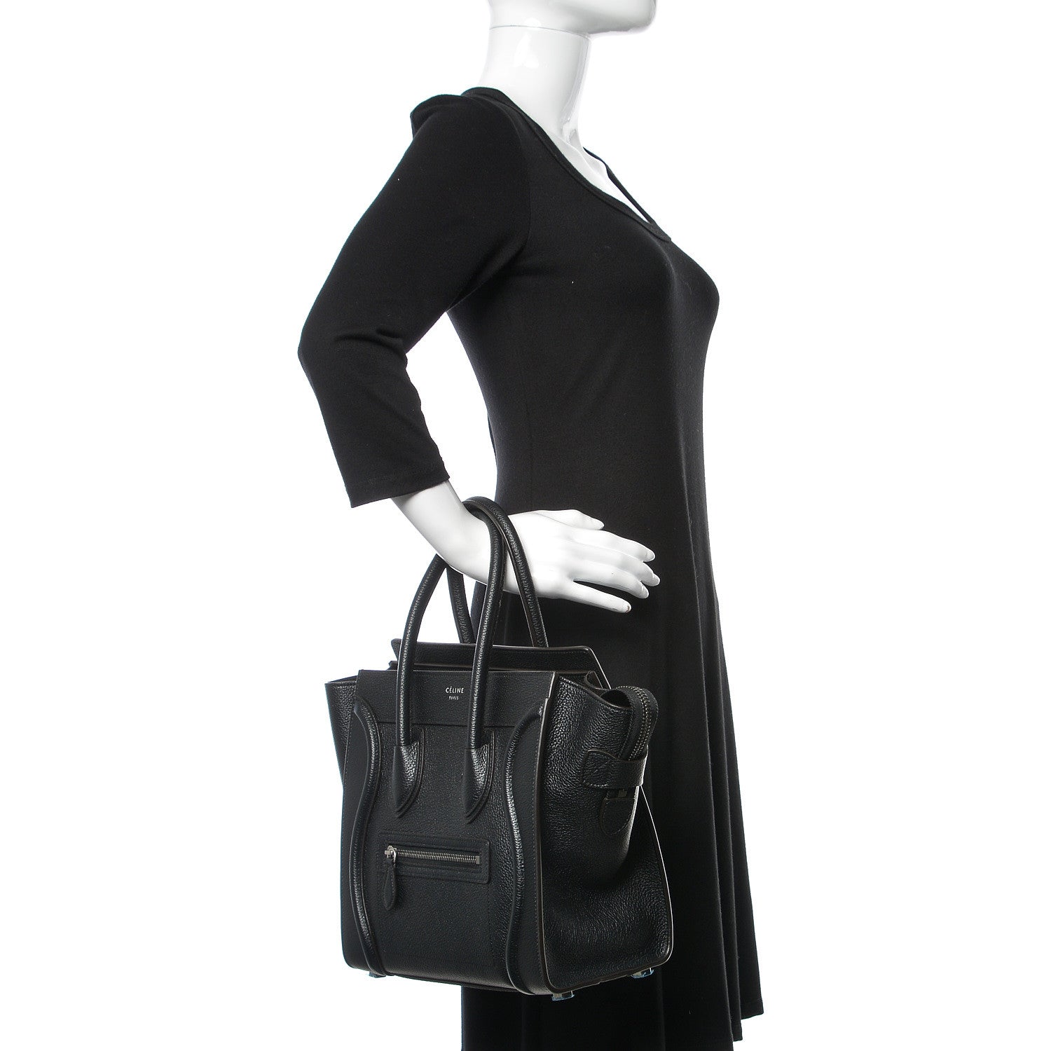 Celine Drummed Calfskin Micro Luggage Black 2 of 8