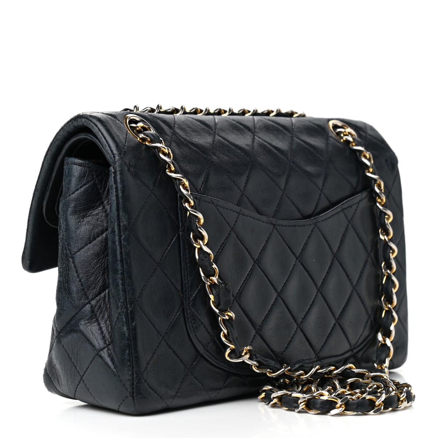 Lambskin Quilted Small Double Flap Navy