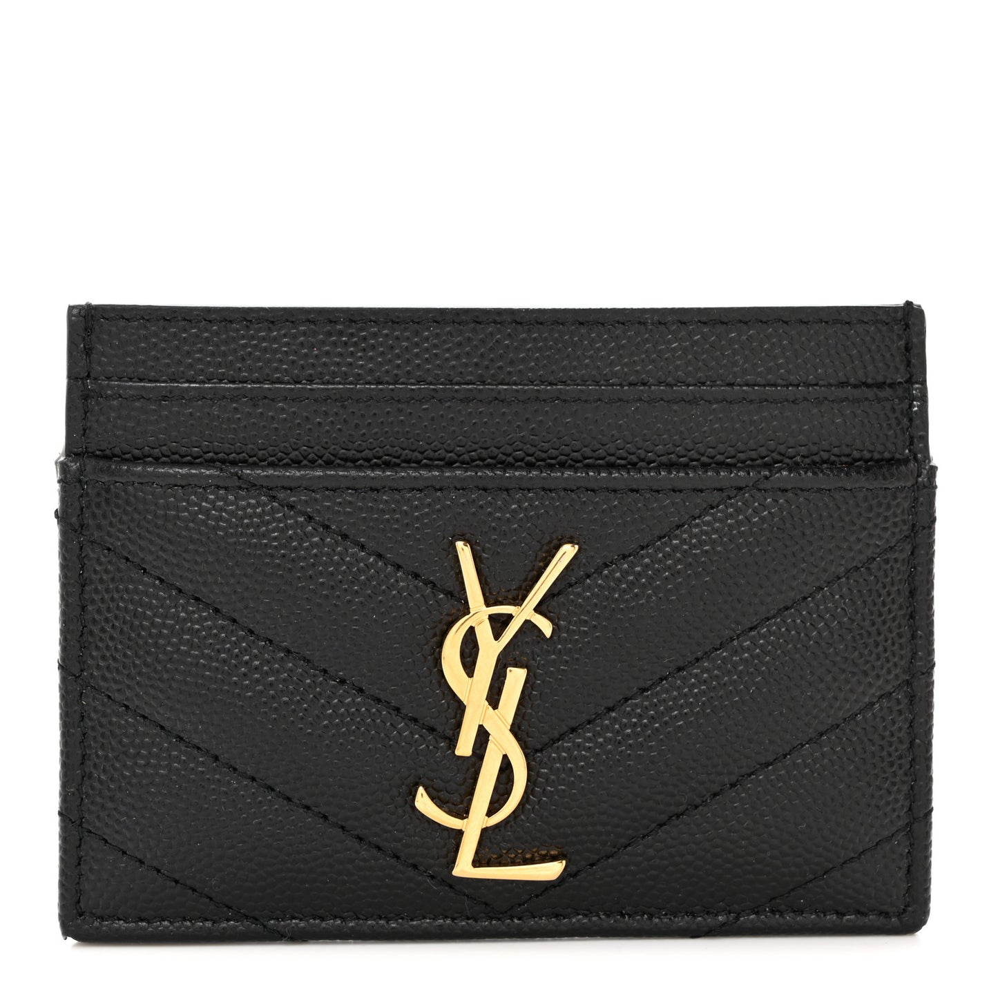 Grain De Poudre Matelasse Chevron Monogram Credit Card Case Black