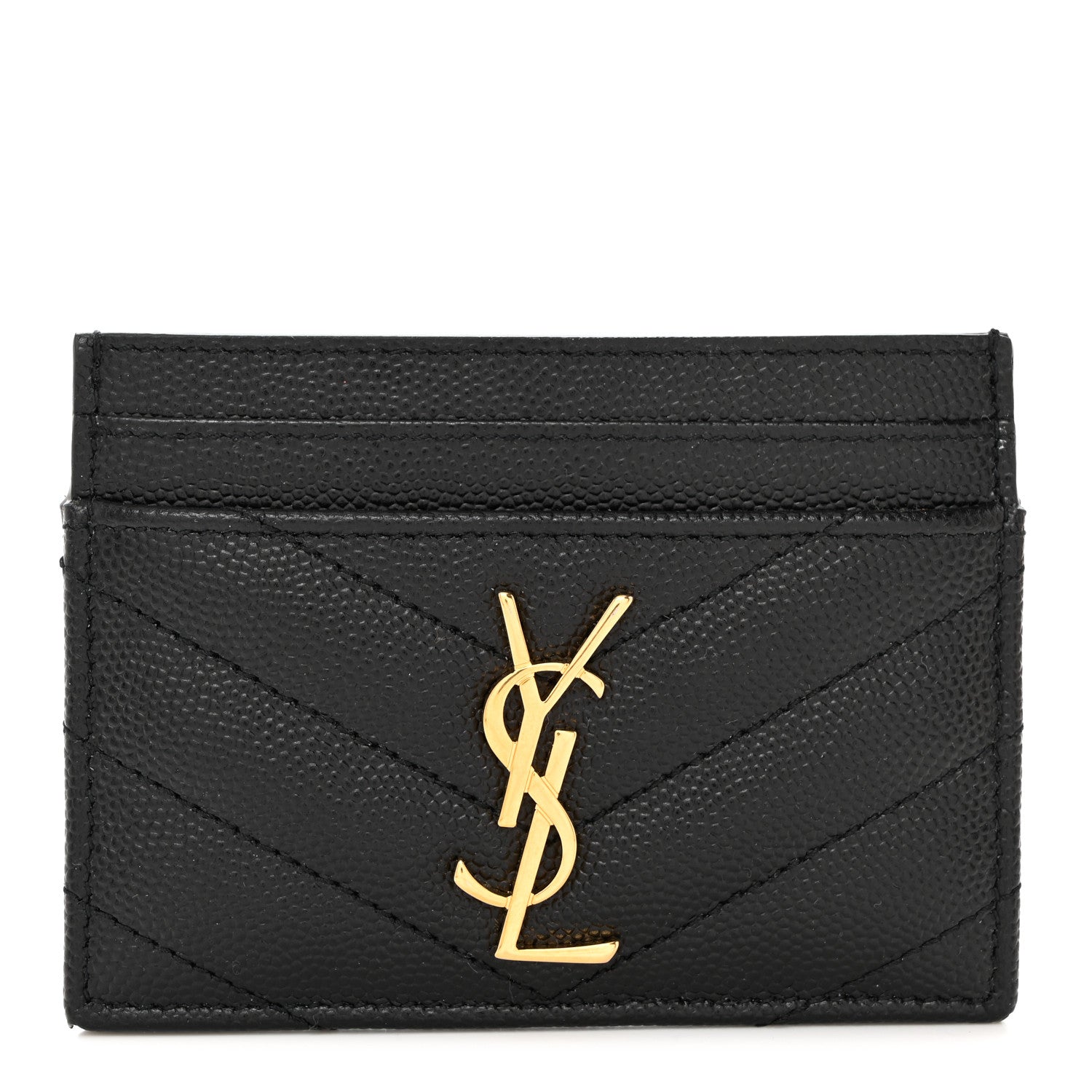 Saint Laurent Grain De Poudre Matelasse Chevron Monogram Credit Card Case Black 1 of 8