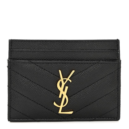 Saint Laurent Grain De Poudre Matelasse Chevron Monogram Credit Card Case Black 1 of 8