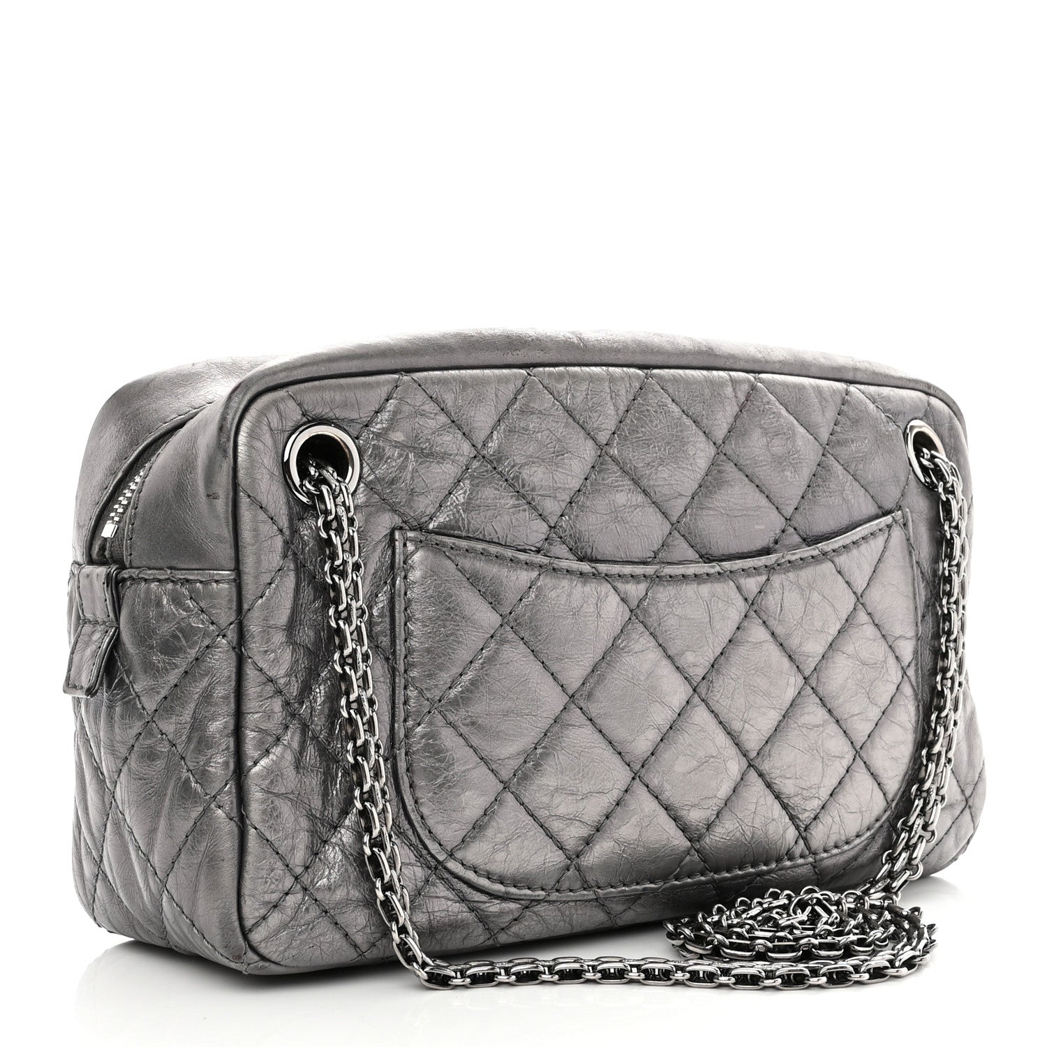 Chanel Metallic Aged Calfskin Quilted Medium Reissue Camera Case Dark Silver 3 of 12