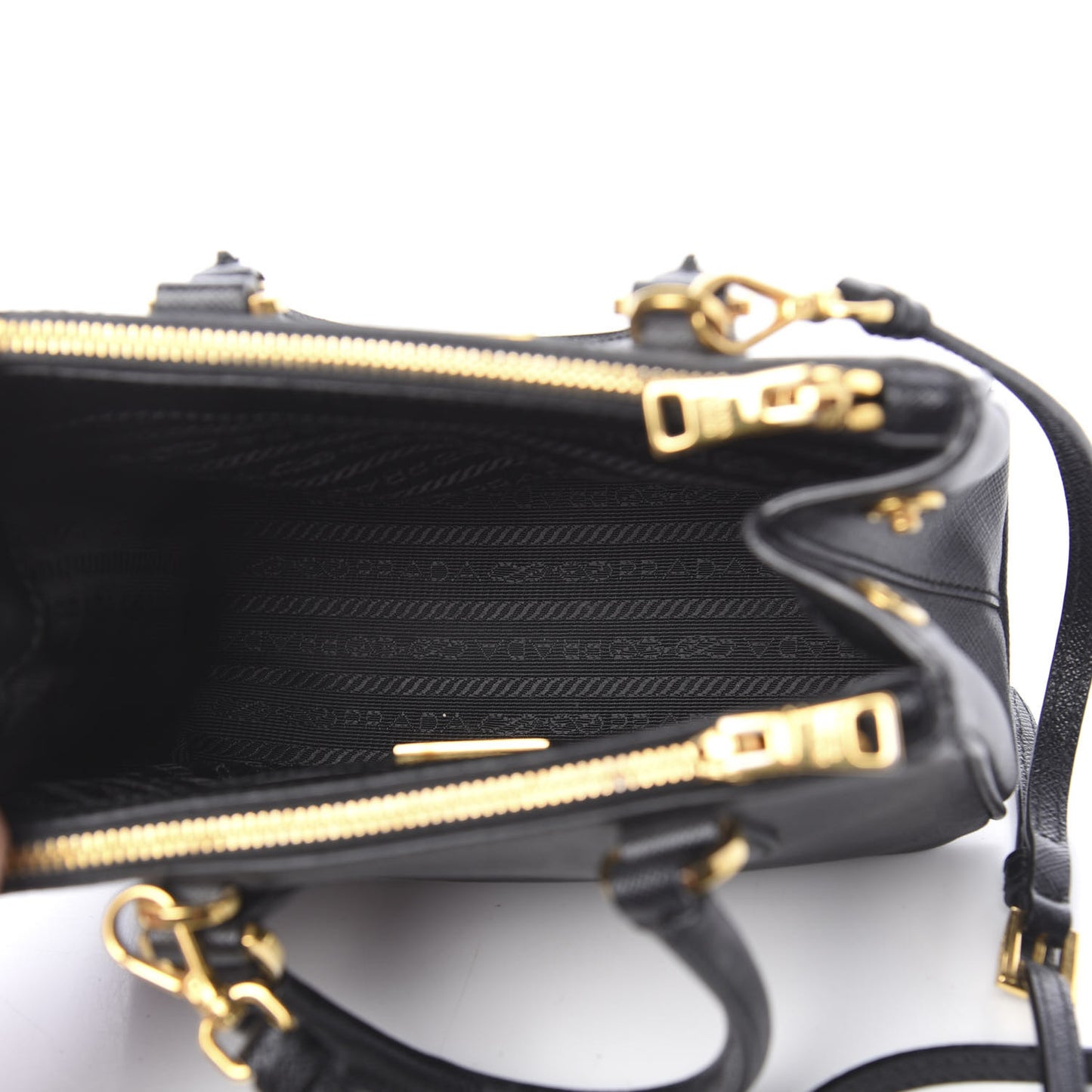 Saffiano Lux Micro Galleria Double Zip Tote Black