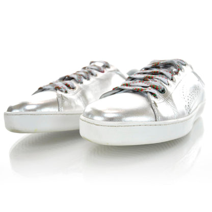 Gucci Mens Leather Perforated Logo Metallic Sneakers 7.5 Silver 2 of 6