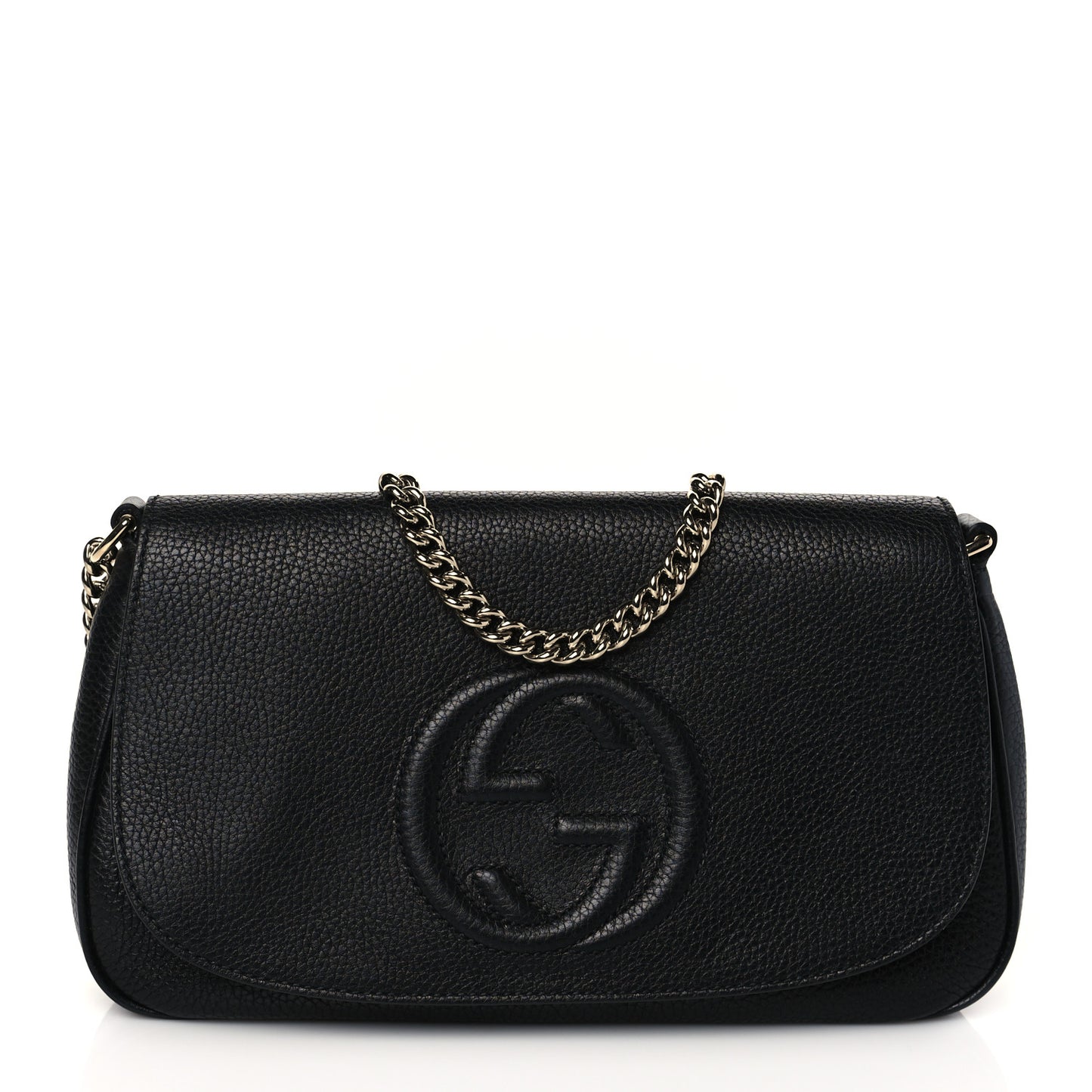 Pebbled Calfskin Medium Soho Flap Crossbody Black