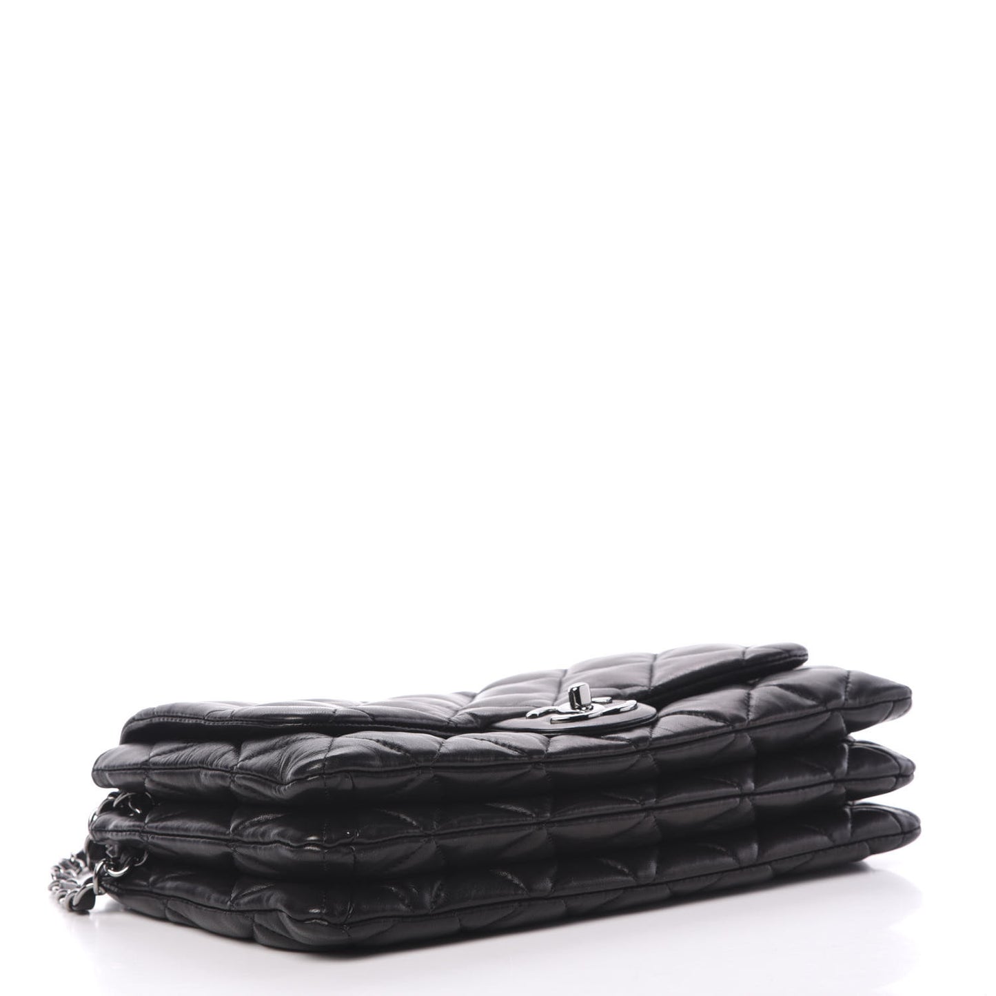 Lambskin Quilted 3 Accordion Flap Bag Black