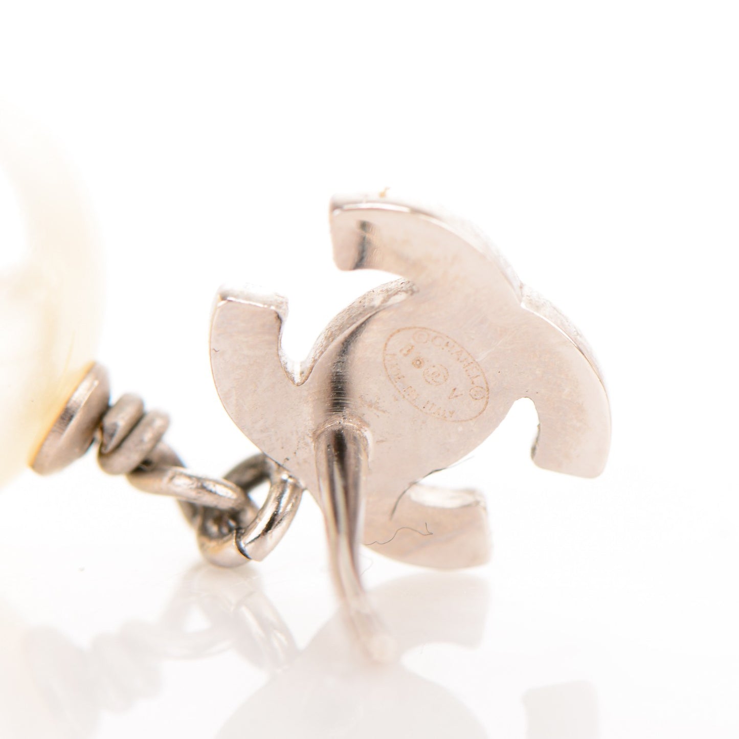 Crystal Pearl CC Drop Earrings Silver