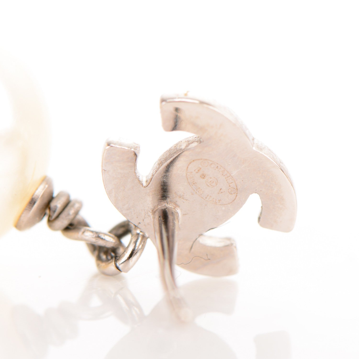 Chanel Crystal Pearl CC Drop Earrings Silver 4 of 4