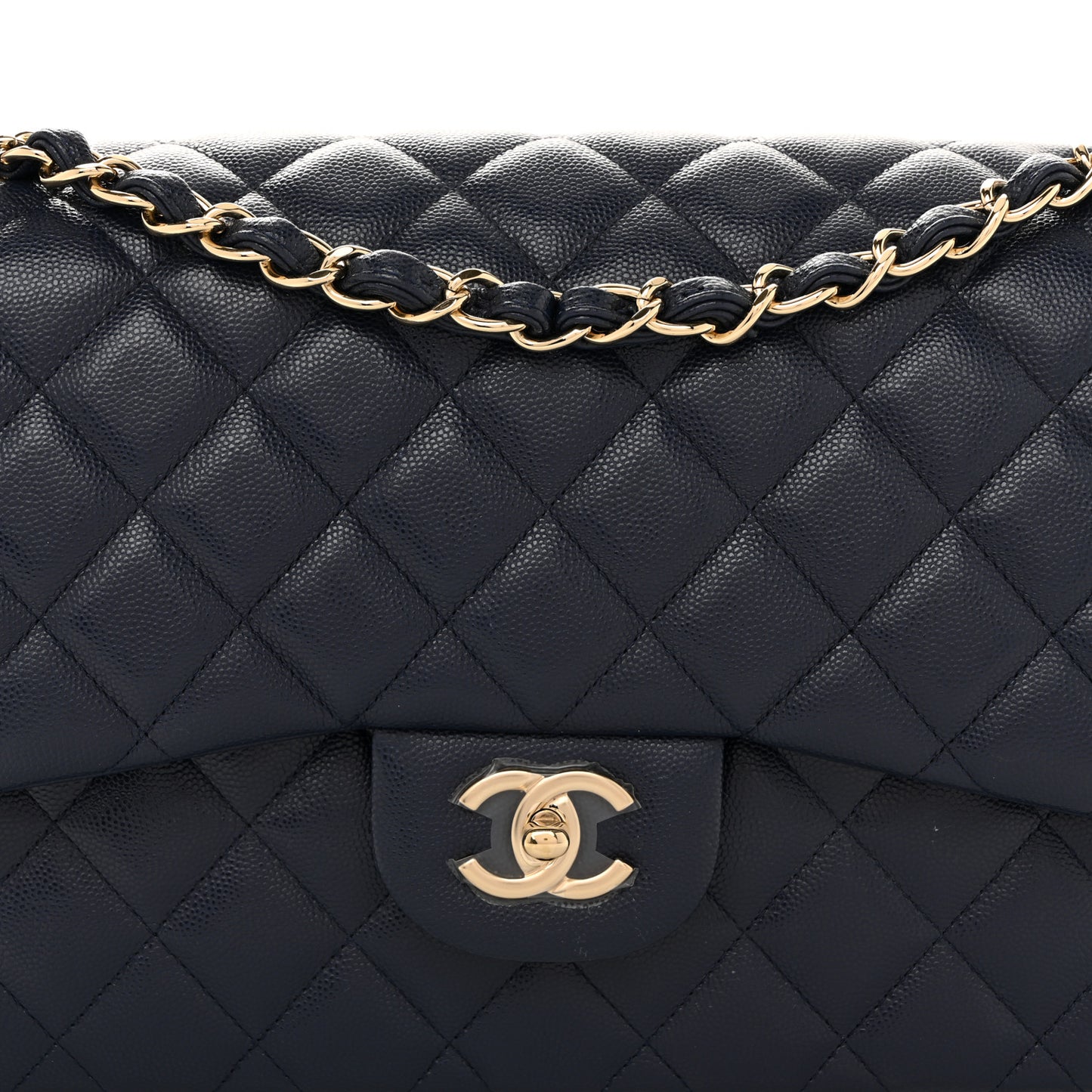 Caviar Quilted Jumbo Double Flap Navy Blue