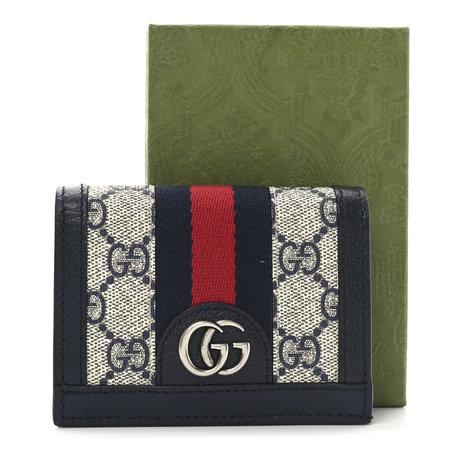 Gucci GG Supreme Monogram Textured Dollar Calfskin Web Ophidia Card Case Beige Blue 8 of 8
