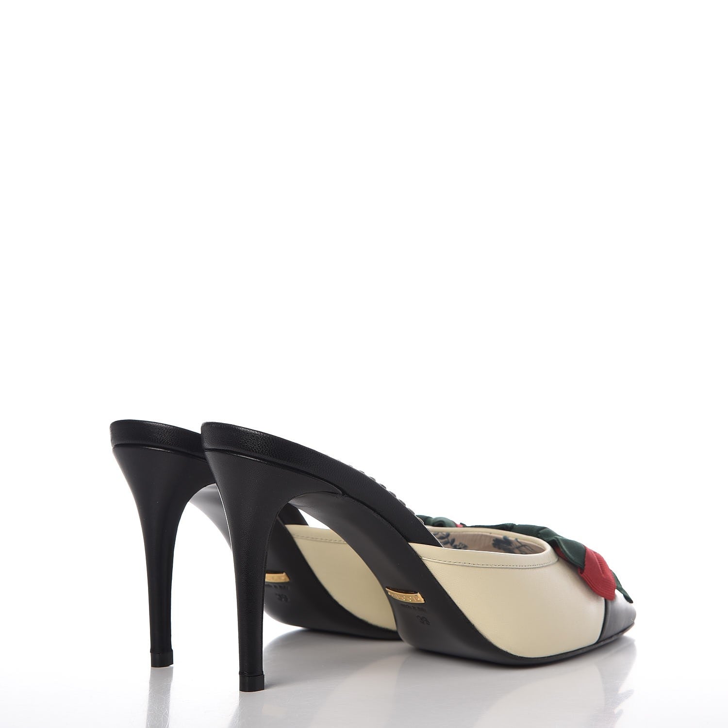 Gucci Malaga Kid Web Bow Mid Heel Mules 39 Black Vintage White 4 of 10