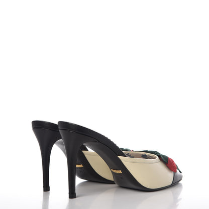 Gucci Malaga Kid Web Bow Mid Heel Mules 39 Black Vintage White 4 of 10