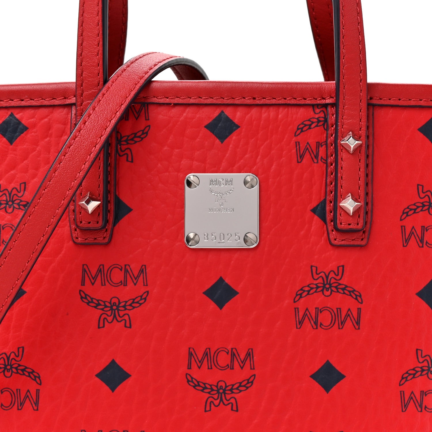 MCM Visetos Mini Anya Top Zip Shopper Tote Ruby Red 7 of 9