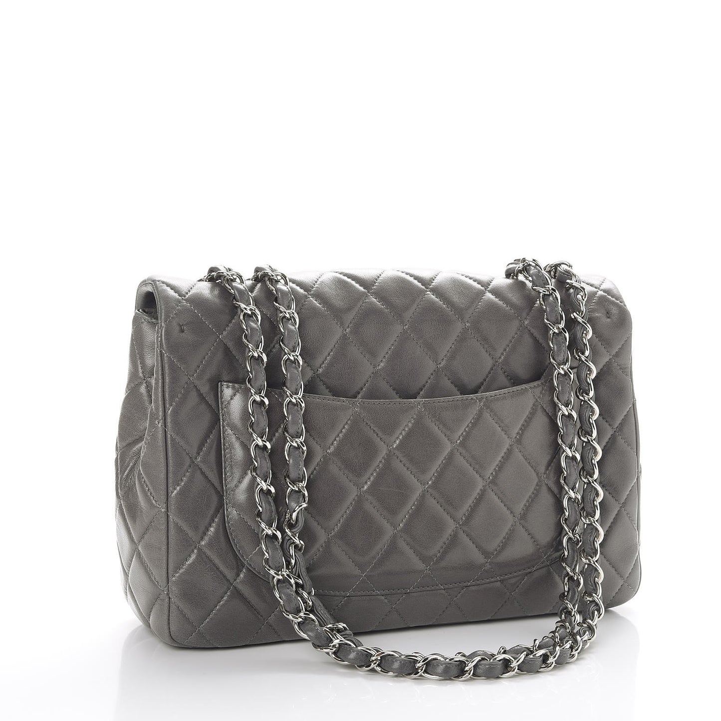 Lambskin Quilted Jumbo Single Flap Dark Grey