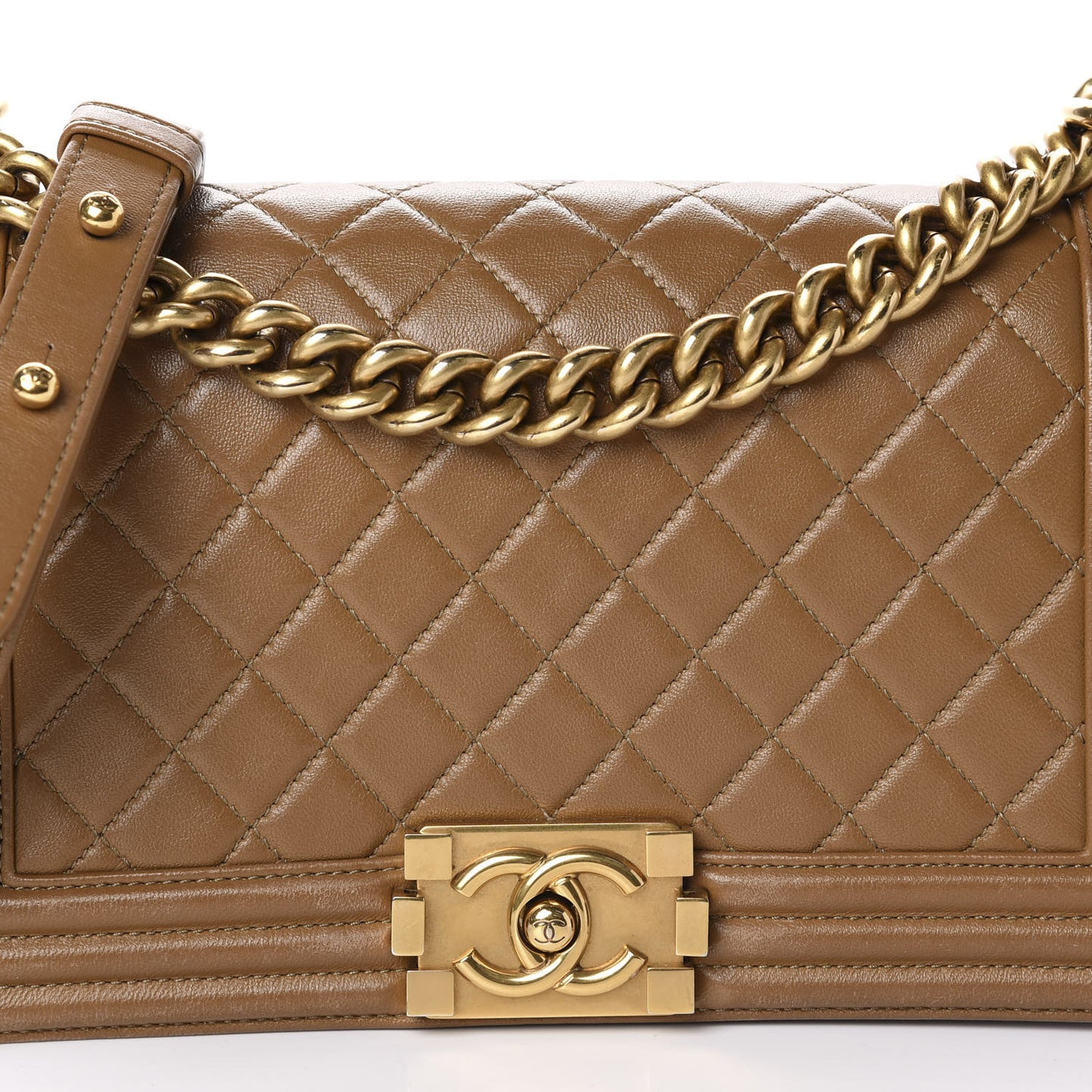 Calfskin Quilted Medium Boy Flap Camel