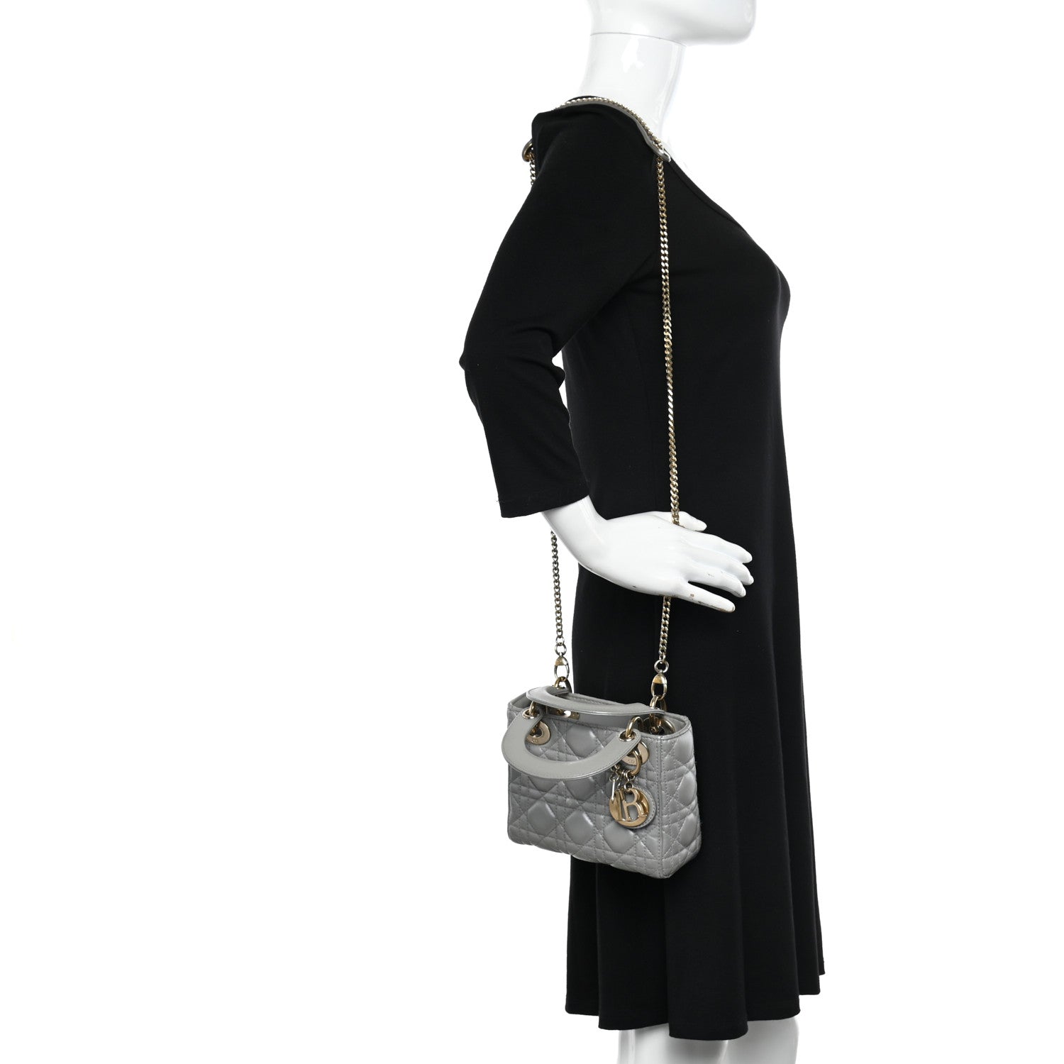 Christian Dior Metallic Lambskin Cannage Mini Lady Dior Grey 2 of 9