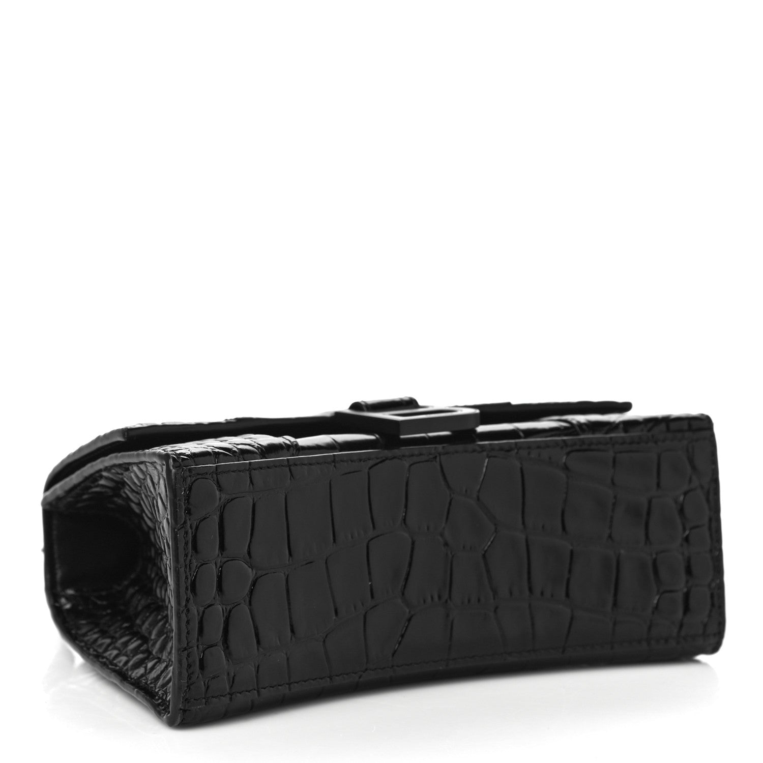 Balenciaga Shiny Calfskin Monochrome Crocodile Embossed Hourglass Top Handle Bag XS Black 4 of 9