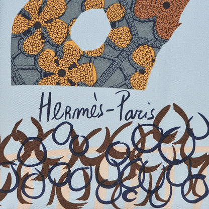 Hermes Silk La Maizeon Des Oiseaux Parleurs Scarf 90 Bleu Pale Peach Bleu 3 of 7