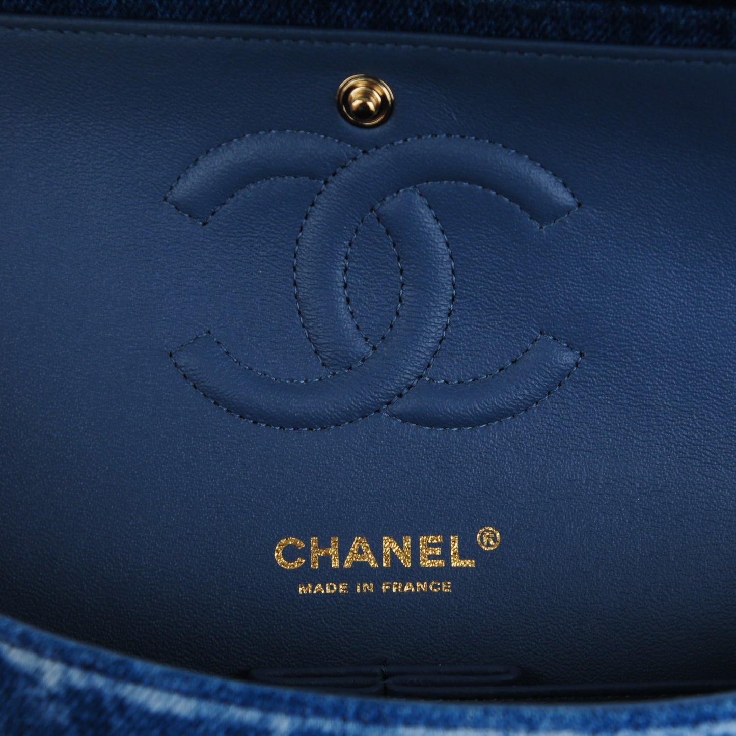 Denim Tweed Quilted Medium Double Flap Blue