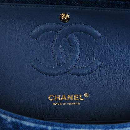 Chanel Denim Tweed Quilted Medium Double Flap Blue 6 of 8