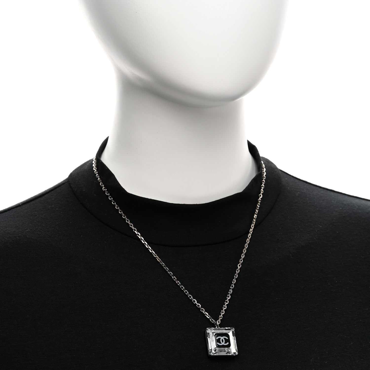 Chanel Resin Strass Geometric Square CC Necklace Black 2 of 6