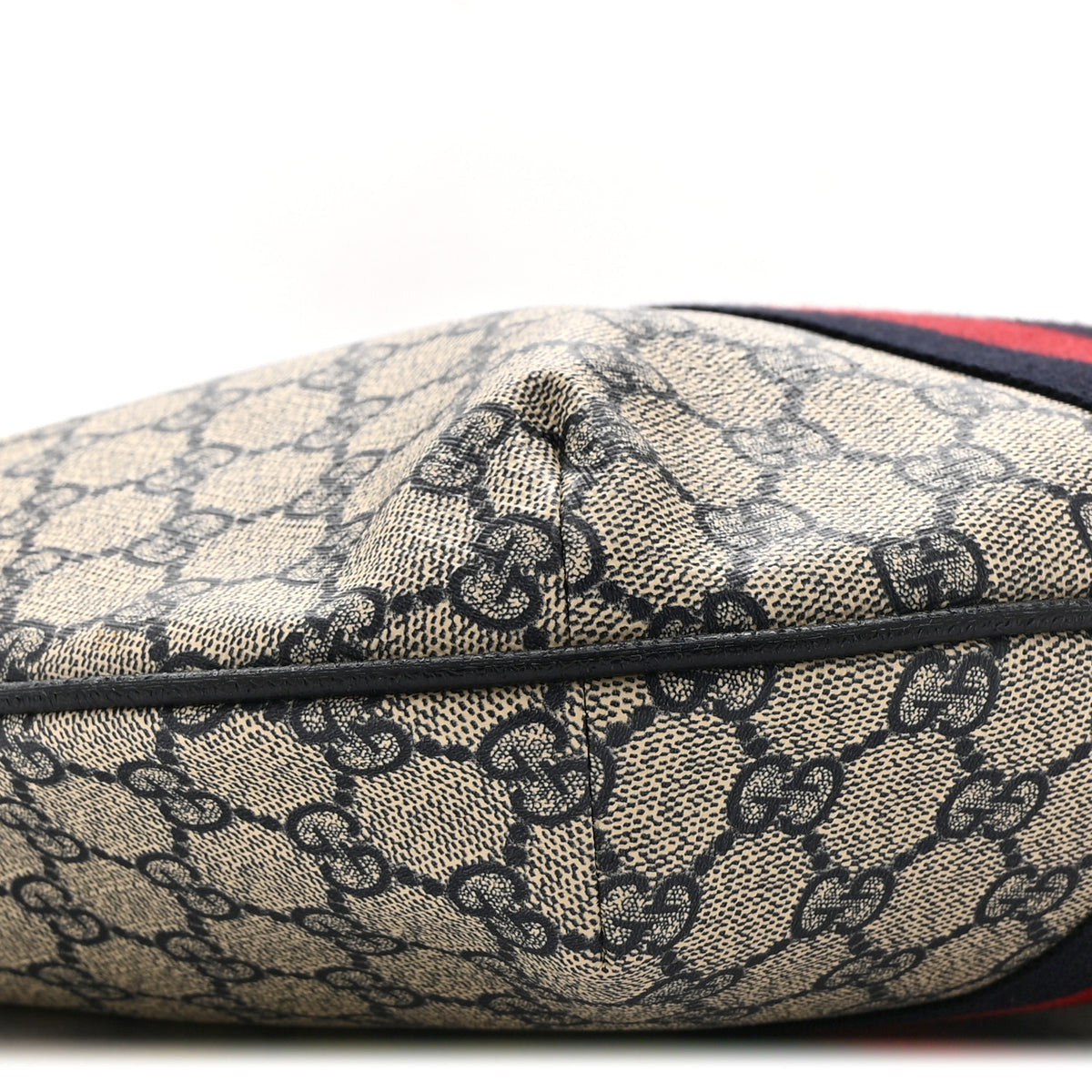 GG Supreme Monogram Textured Dollar Calfskin Web Small Ophidia Half Moon Hobo Beige Blue