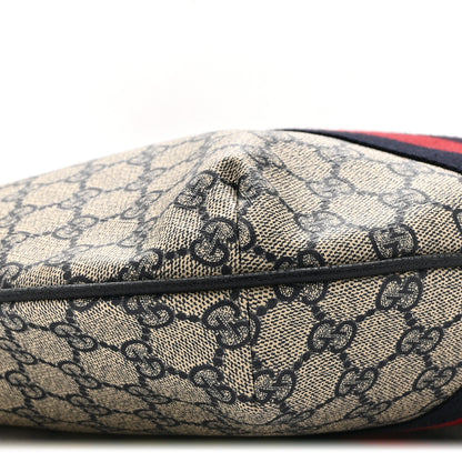 Gucci GG Supreme Monogram Textured Dollar Calfskin Web Small Ophidia Half Moon Hobo Beige Blue 10 of 11
