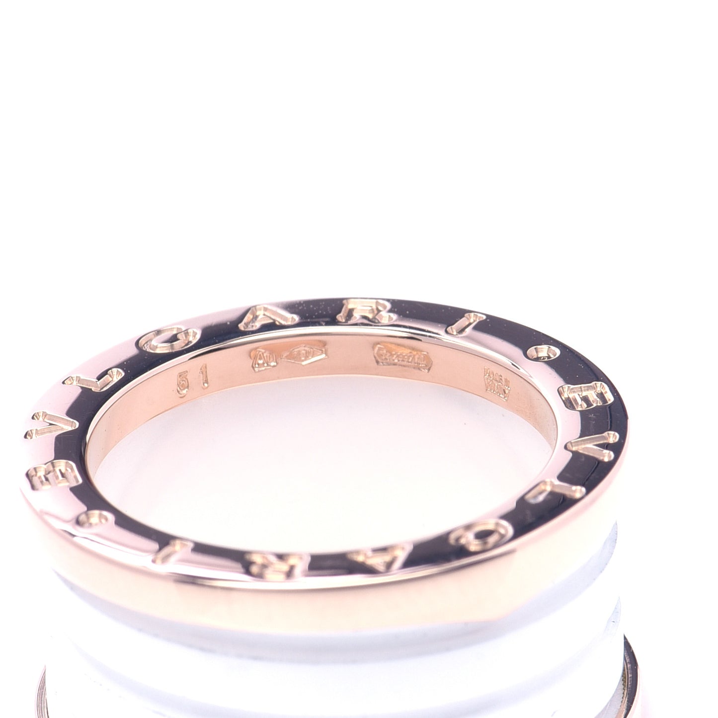 18K Rose Gold White Ceramic B.Zero1 Four-Band Ring 51 5.75