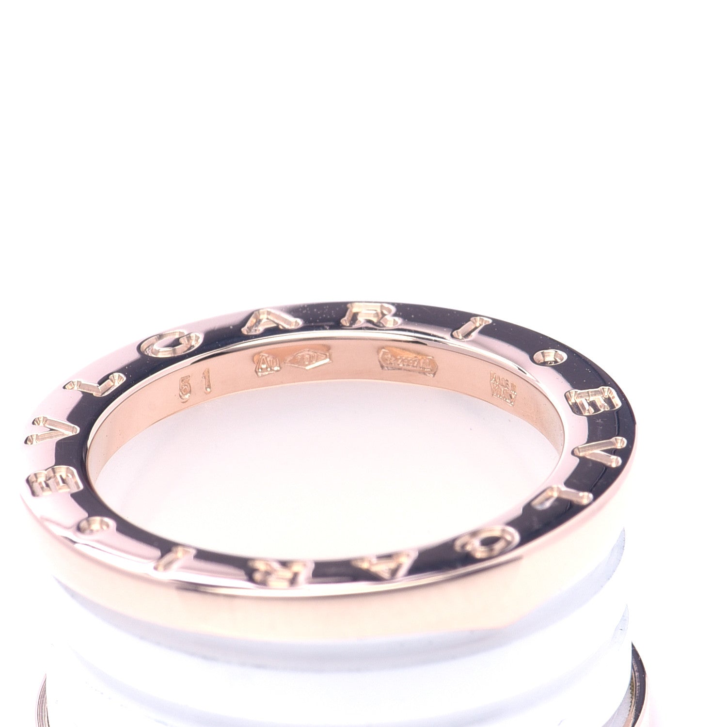 Bulgari 18K Rose Gold White Ceramic B.Zero1 Four-Band Ring 51 5.75 5 of 5