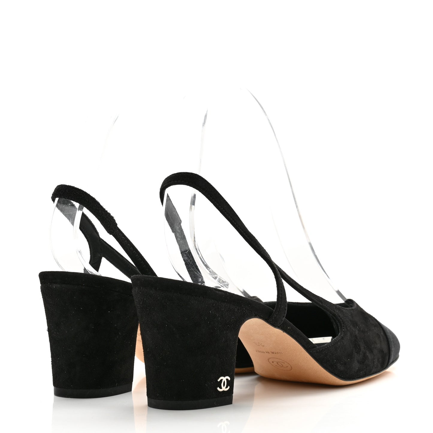 Velour Grosgrain Cap Toe CC Slingback Pumps 39 Black