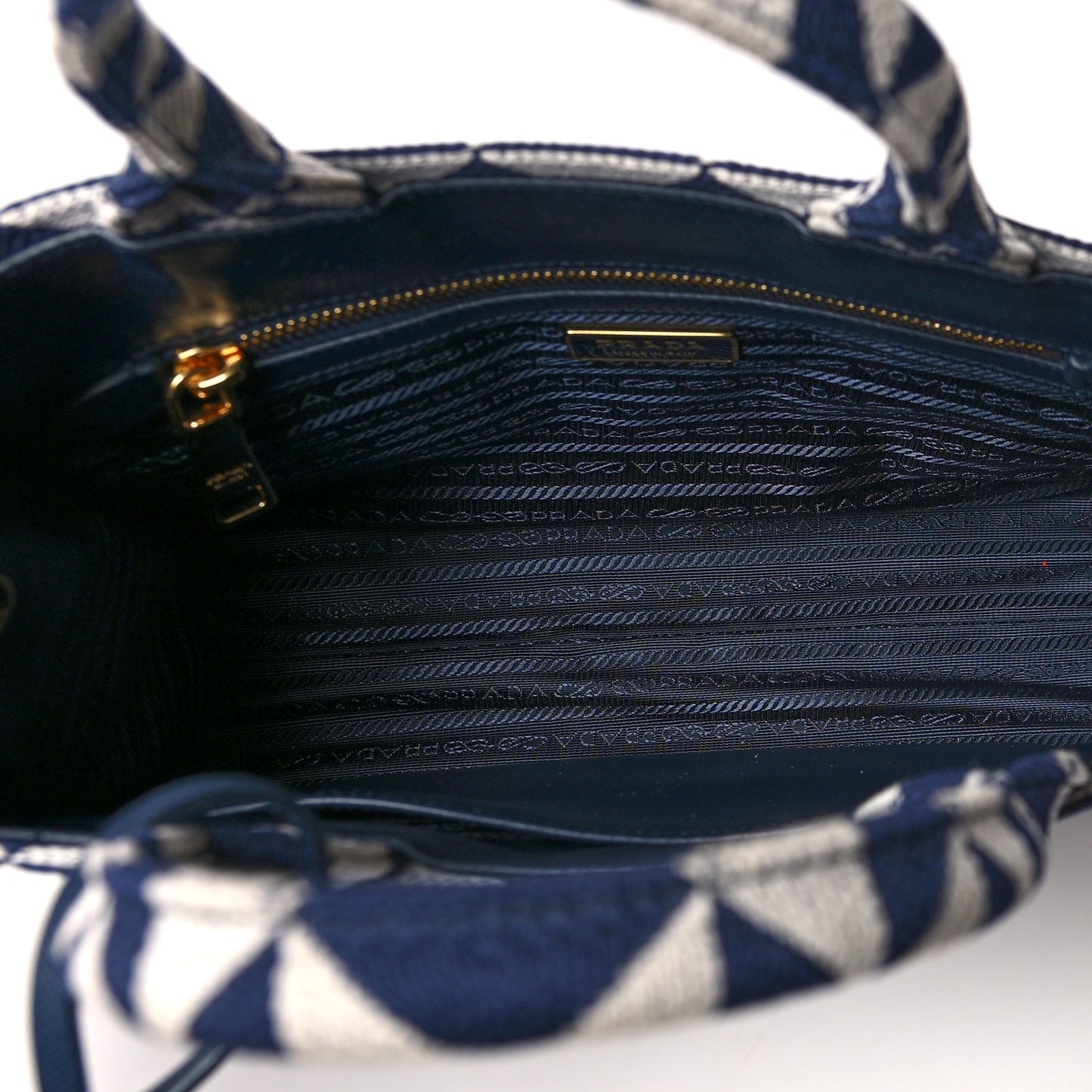 Jacquard Saffiano Triangolo Symbole Embroidered Small Tote Baltico Talco