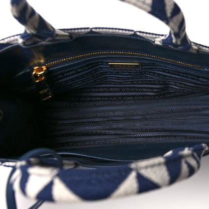 Prada Jacquard Saffiano Triangolo Symbole Embroidered Small Tote Baltico Talco 5 of 9