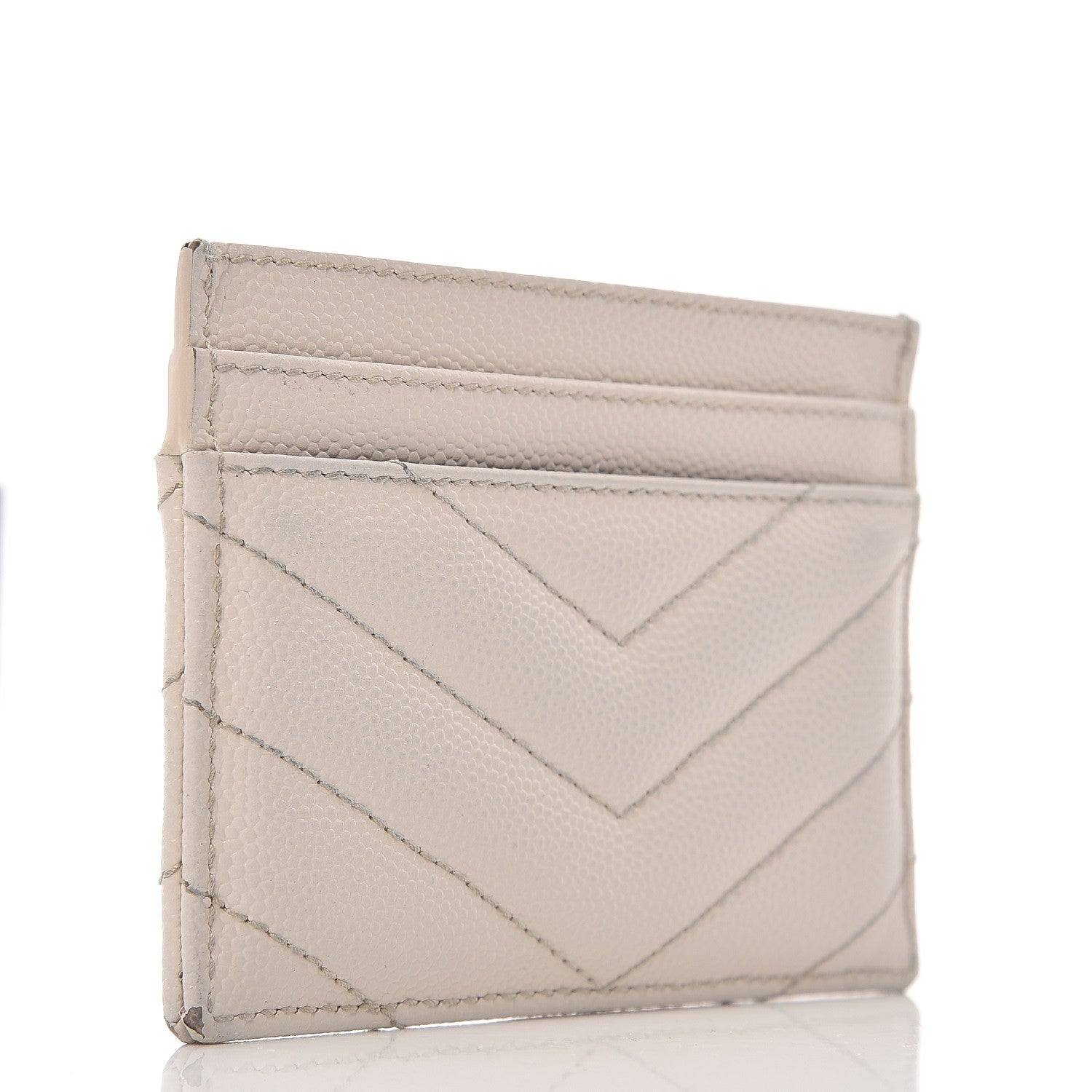 Saint Laurent Grain De Poudre Matelasse Chevron Card Case Icy White 3 of 22