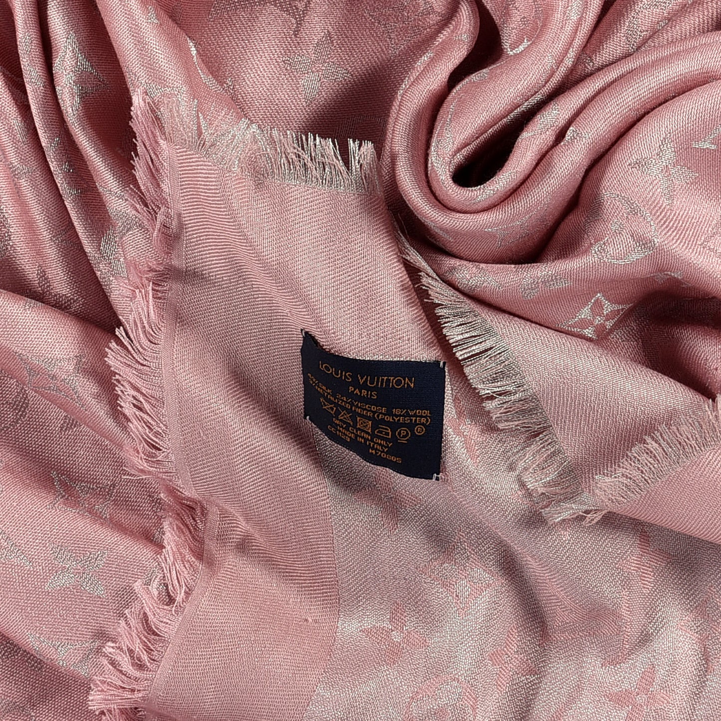 Silk Lurex Wool Monogram Shine Shawl Rose Velours