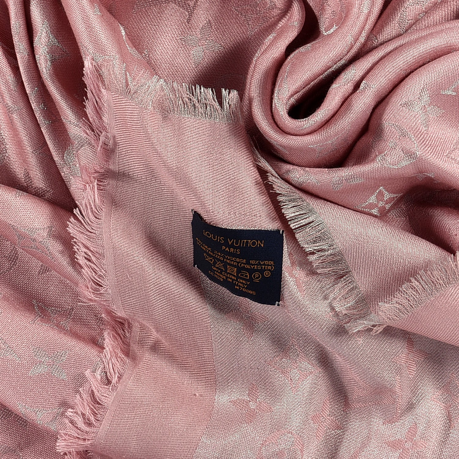 Louis Vuitton Silk Lurex Wool Monogram Shine Shawl Rose Velours 3 of 3